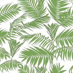 Fototapeta na wymiar green palm leaves pattern, seamless trendy tropical fabric design