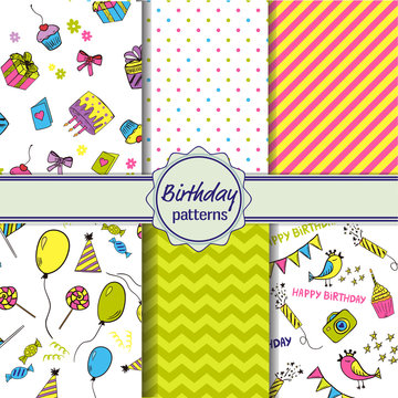 Set Of Birthday Seamless Paterns