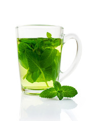 Mint tea in a glass cup