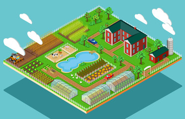 Isometric 3d Icon Flat Farm Agriculture