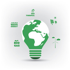Think Green. Green Electricity. Eco Friendly Ideas In The Light Bulb Symbol - Background Concept Design