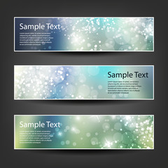 Fototapeta na wymiar Set of Horizontal Christmas, New Year or Other Holidays Banner / Cover Background Designs- Colors: Blue, Green