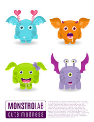 Monsters vector set. Cute cartoon monsters.