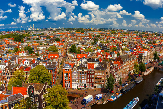 Amsterdam city view from Westerkerk, Holland, Netherlands. 