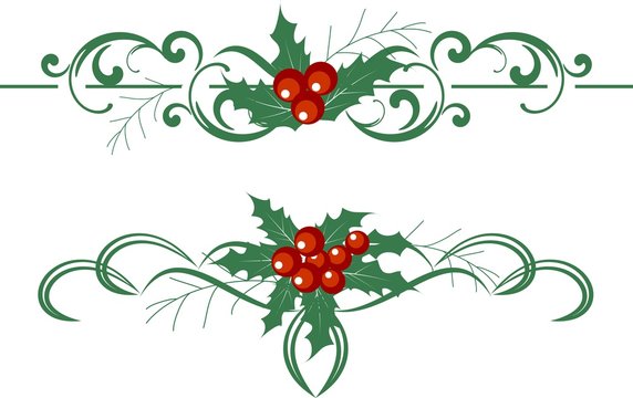 Christmas decoration holly set. Vector illustration.
