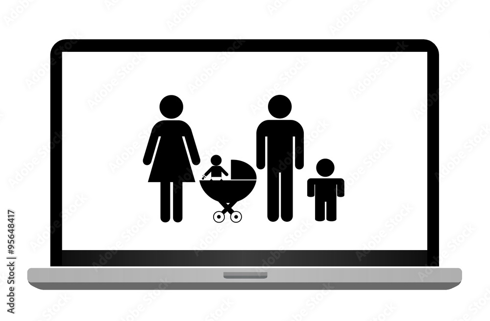 Poster Famille dans un ordinateur portable