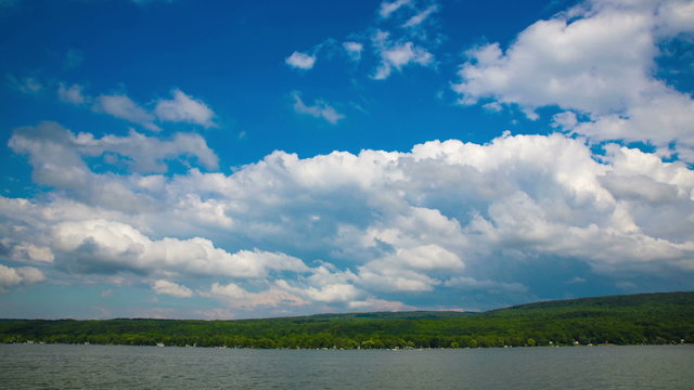Hill Lake Time Lapse. clouds fly over head on the horizon of a lake
