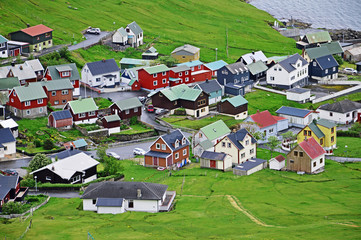 Panorama of a small village on the Faroe Islands