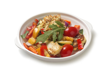 cauliflower fried with vegetables on a white background