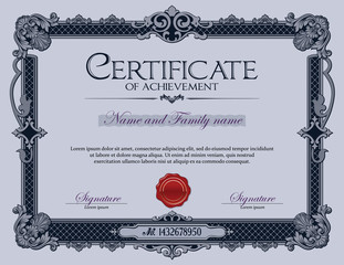 Antique Vintage Ornament Frame Certificate of Achievement Blue