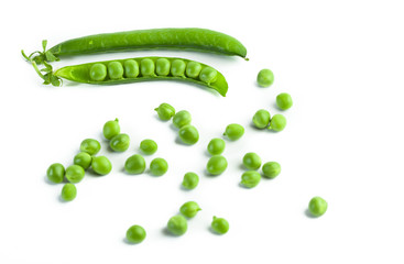green pea pod, green peas, white background © Morgenstjerne