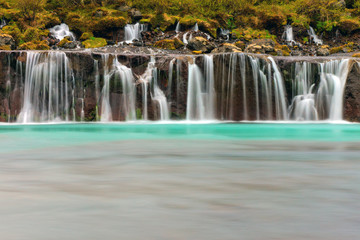 Detail of the beautiful Hraunfossar waterfall in Iceland