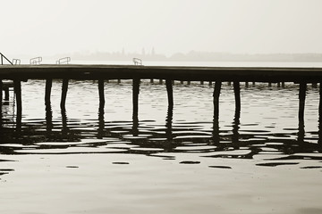 Old wooden dock . Fine art  black and whie image