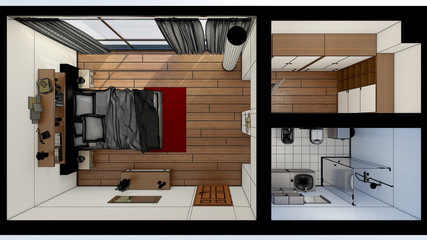 Obraz na płótnie Canvas 3D Interior rendering of a modern bedroom