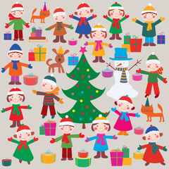 Obraz na płótnie Canvas kids and christmas gifts