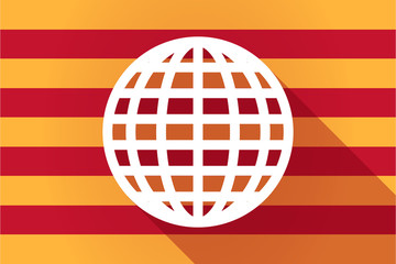 Long shadow Catalonia vector flag with a world globe