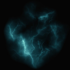 Set of silhouettes of thunderstorm lightning isolated