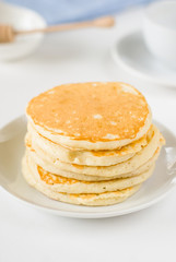 Closeup of a stack of small pancakes