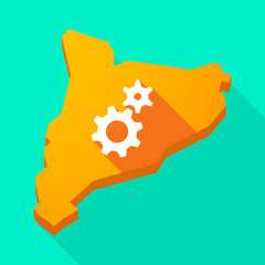 Catalonia long shadow vector icon map with two gears