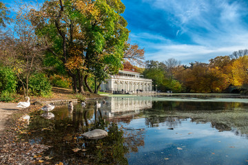 Beautiful autumn landscape in the Prospect Park Boathouse, Brooklyn, USA