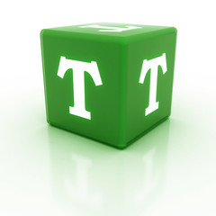 The letter T on the cube. Multicolored alphabet on cubes.
