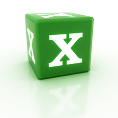 The letter X on the cube. 3D render of a cube. The alphabet blocks.