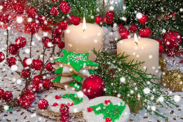 Holiday decoration on table.