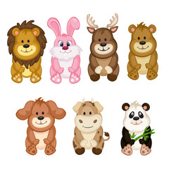 Illustration of cute animal set including panda, rabbit, deer, bear, dog , lion and cow