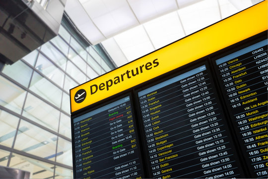 Flight information, arrival, departure at the airport, London, E