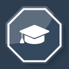 White Graduation Cap icon on plum blue web app button