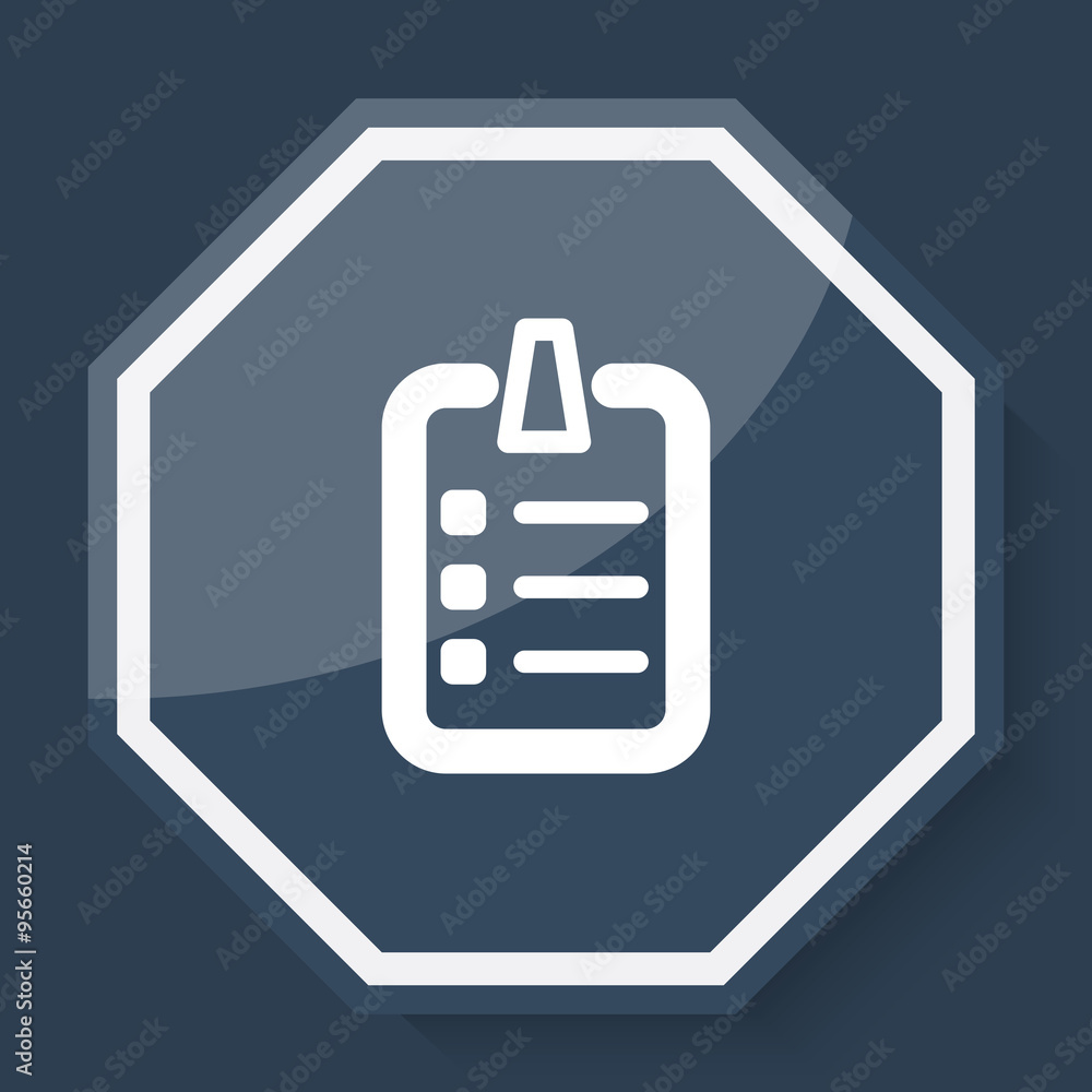 Poster white checklist icon on plum blue web app button