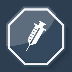 White Syringe icon on plum blue web app button