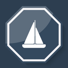 White Sailboat icon on plum blue web app button