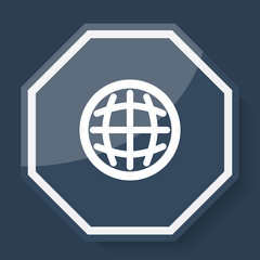 White International icon on plum blue web app button