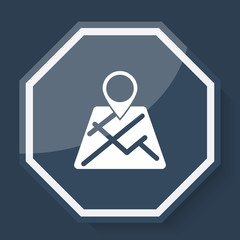 White Map Pointer icon on plum blue web app button
