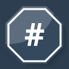 White Hashtag icon on plum blue web app button