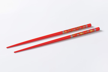 Red chopsticks with flower pattern