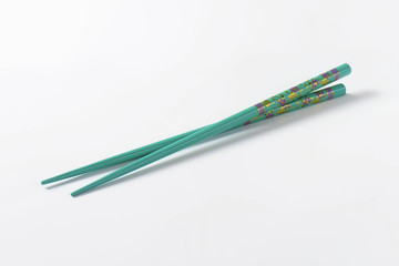 Blue chopsticks with flower pattern