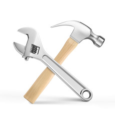 Hammer and wrench isolated on white background. Vector illustration