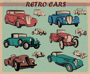 set of six different color retro cars