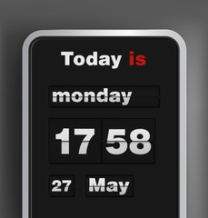 Flip calendar and analog timer on black background. Vector illustration