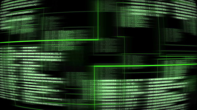 Green colored fly by scrolling computer programming code - programming or trojan horse or virus or data concept