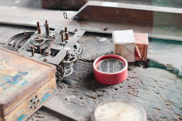 Fototapeta na wymiar Vintage watchmakers tools