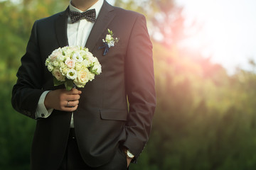 Bride groom with flowers