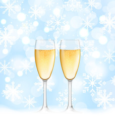 Snowflakes Elegance Background with Glasses of Champagne