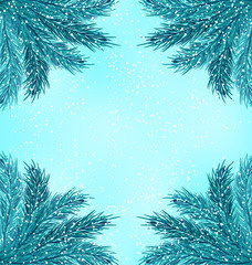 Winter Nature Background with Fir Branches and Snow Fall