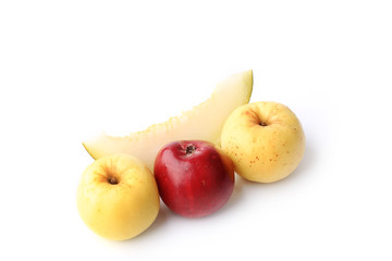 Fototapeta na wymiar melon and apple isolated on a white background