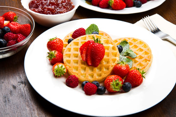 Homemade waffles with fruit