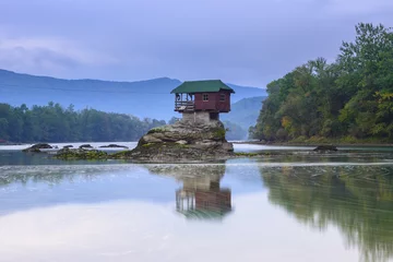 Stof per meter Lonely house on the river Drina in Bajina Basta, Serbia © Noradoa