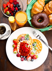 Homemade waffles with fruit